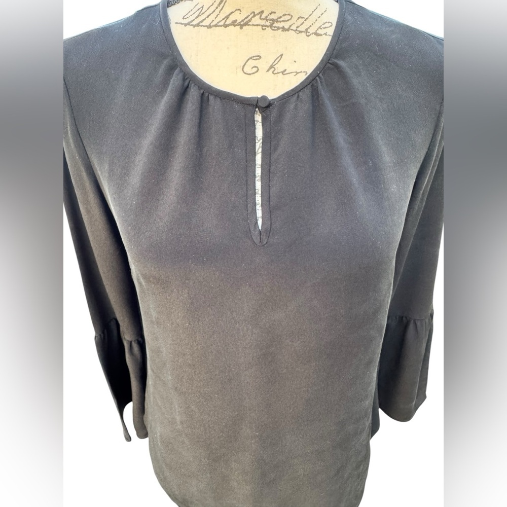J. Crew Silk Blouse Black 3/4 Sleeve with Keyhole Neckline Women’s Size 0 - Picture 4 of 10